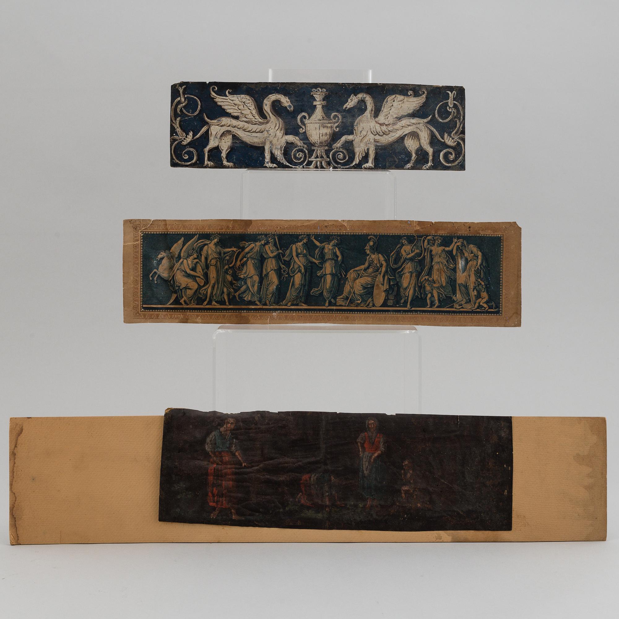 ÖVERSTYCKEN, bl a målade, till speglar, 1700-/1800-tal.
