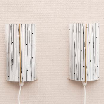 Pair of mid 20th Century brass and glass wall lights, probably by Lisa Johansson-Pape.