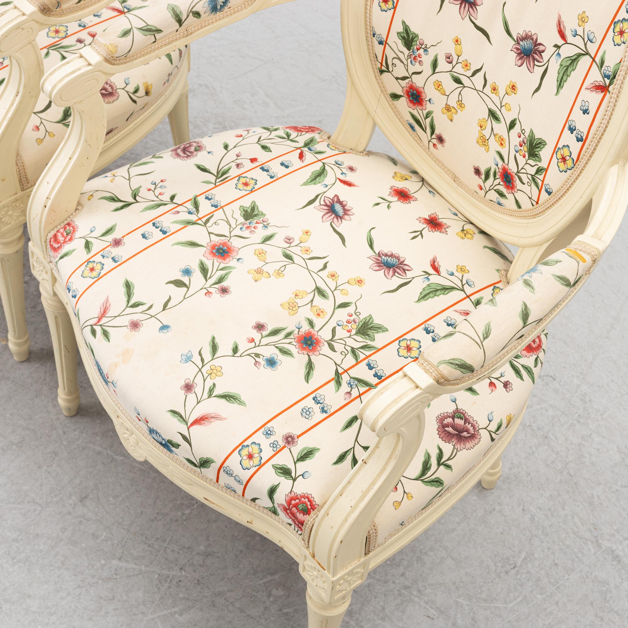 Armchairs, a pair, Gustavian style, 20th century.