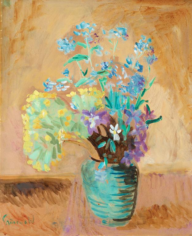 Isaac Grünewald, Cowslips and forget-me-nots in a jar.