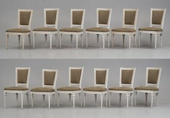 Stolar 12 stycken, av bl,a J Ruste, E Ståhl, J Lindgren, Stockholmsarbeten 1700-talets senare del, Sengustavianska.