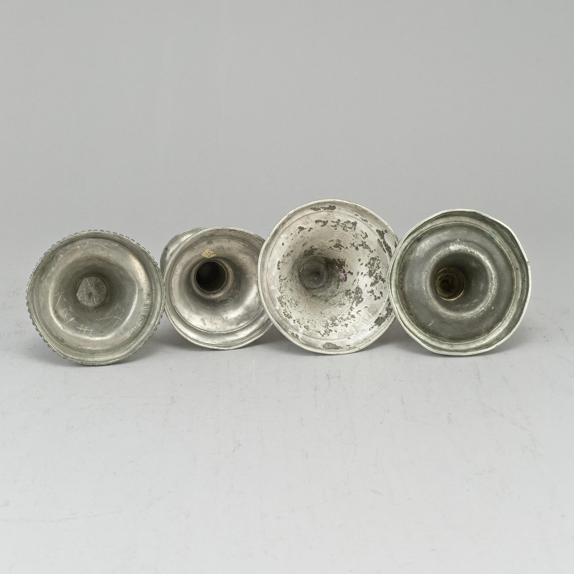 4 pewter candlesticks, one Hans Wicksten, Västerås 1806.