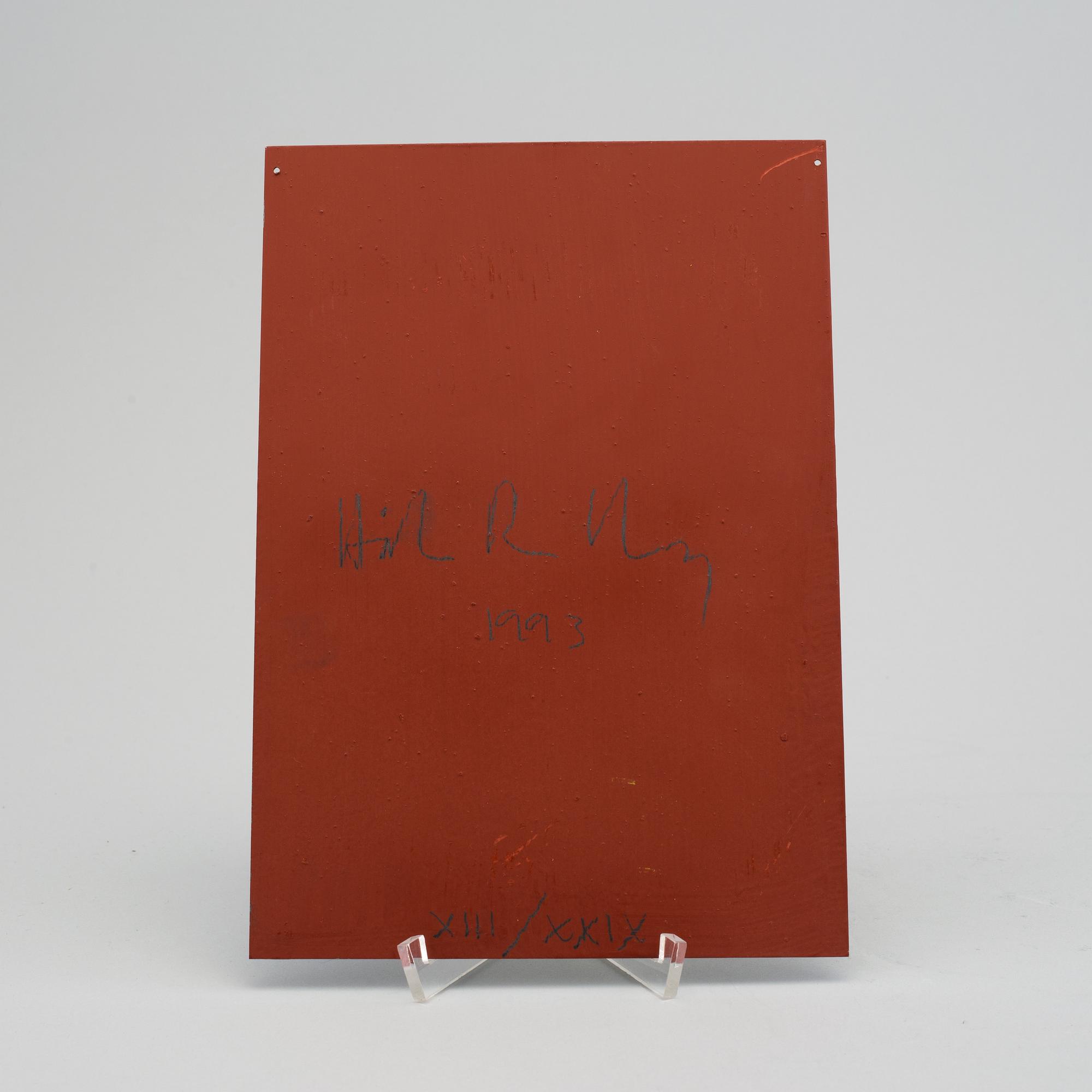 HÅKAN REHNBERG, oil on lead plate, signed, dated 1993 and numbered XIII/XXIX  on verso.