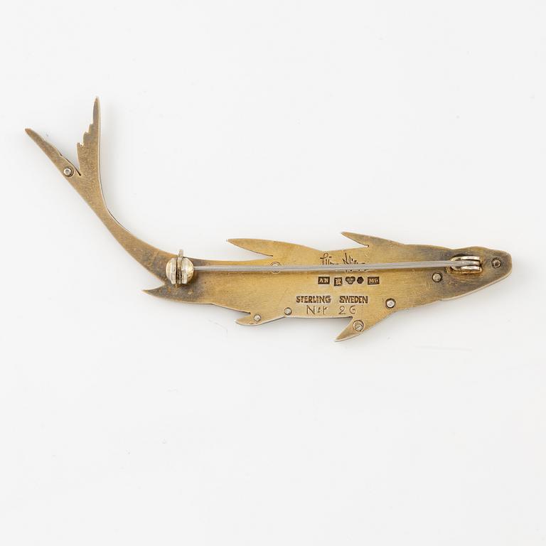 Wiwen Nilsson, a brooch in the form of a fish, sterling silver, Lund 1962.