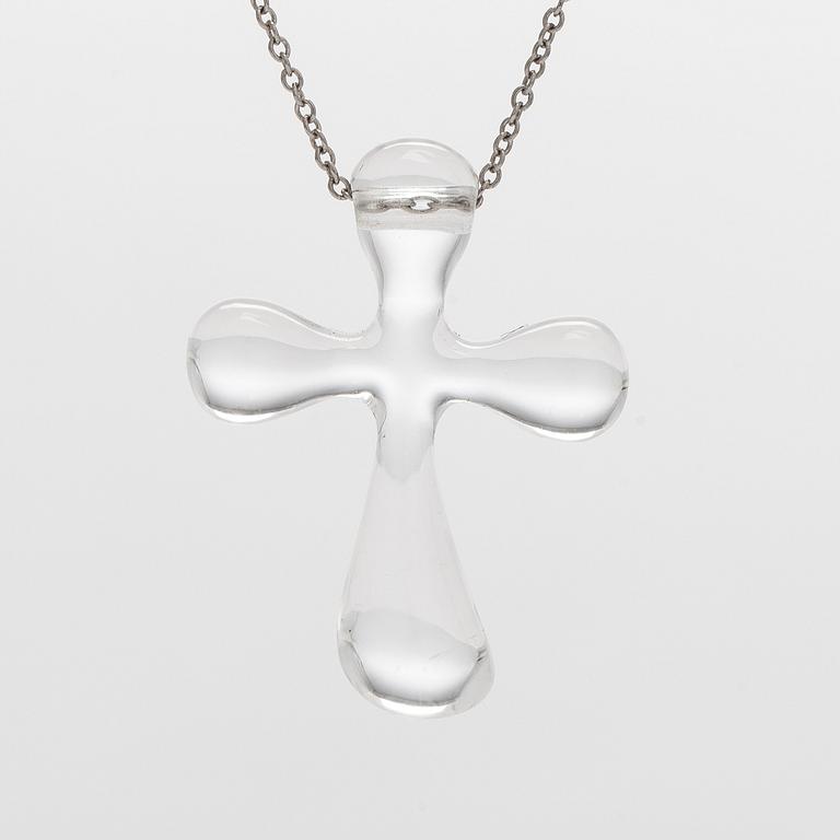 Tiffany & Co, Elsa Peretti, kaulakoru, risti, platinaa ja vuorikristallia.