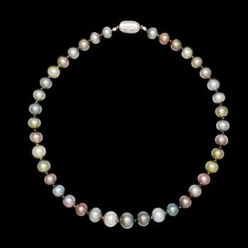 79. NECKLACE, cultured Tahiti pearls, 13,4-10,5 mm.
