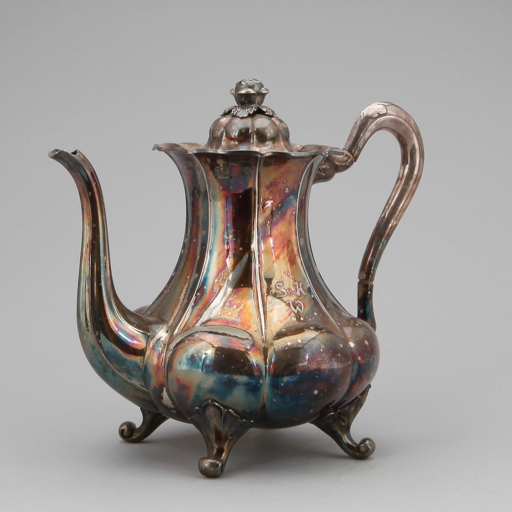 KAFFEKANNA, silver, nyrokoko, Finland, 1938. Vikt ca 886 g.