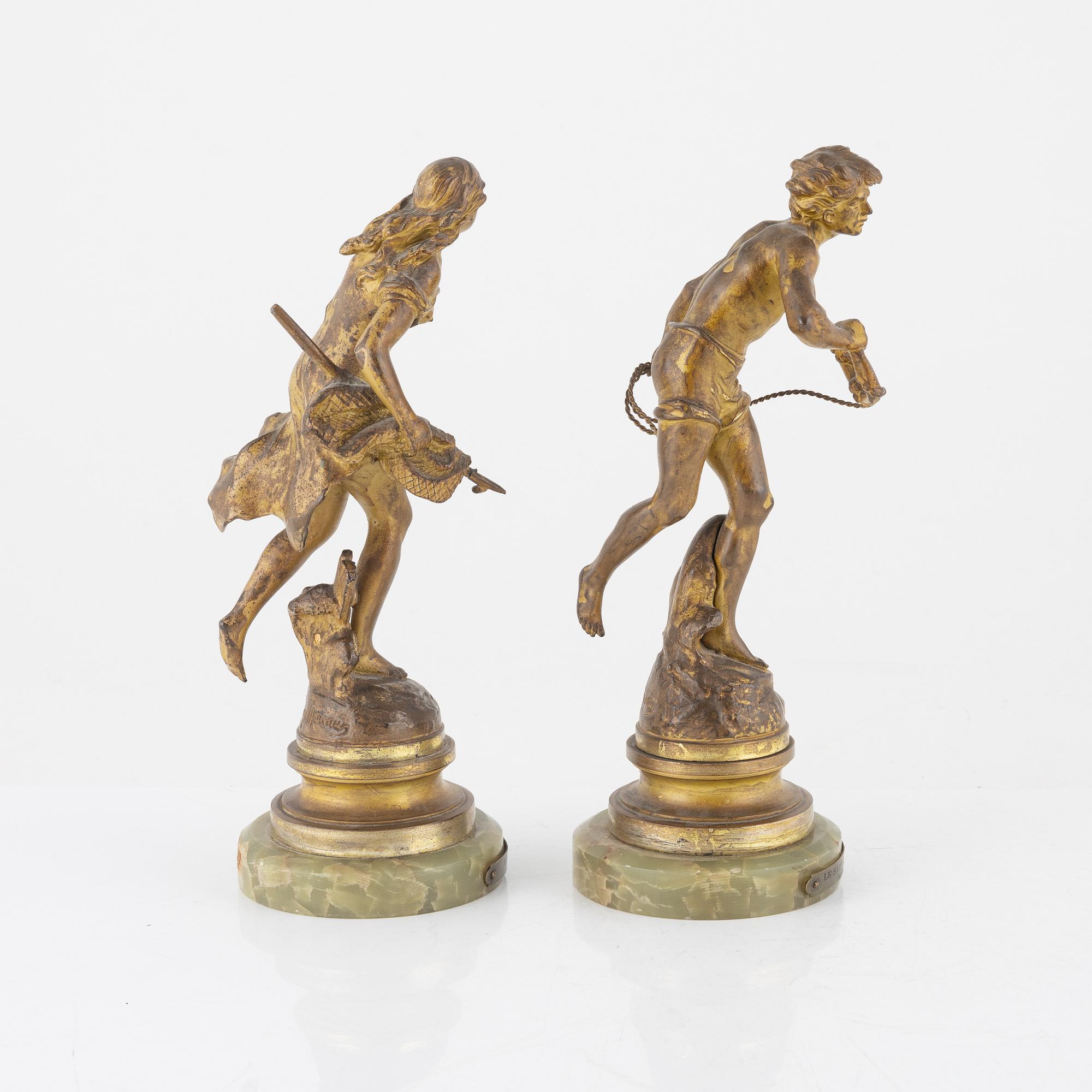 Skulpturer, ett par, efter Auguste Moreau.