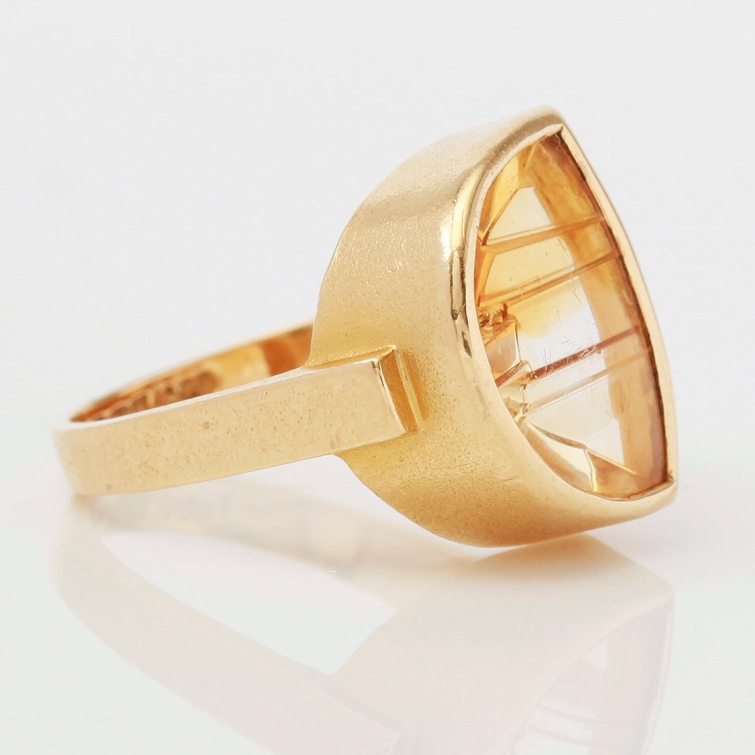 RING, 18K guld och citrin, Björn Weckström, Lapponia, Finland 1980-tal.