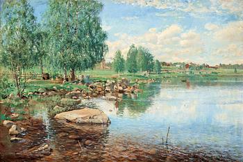 22. Carl Johansson, Landscape with angling boy.