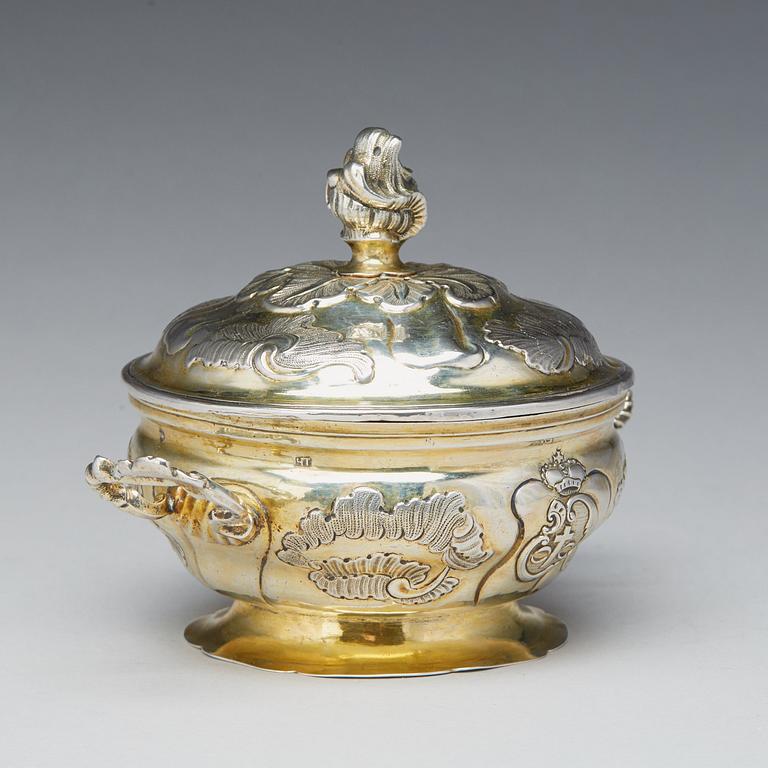 A German Rococo silver-gilt equelle, mark of Heinrich Trana, Augsburg 1751-1753.