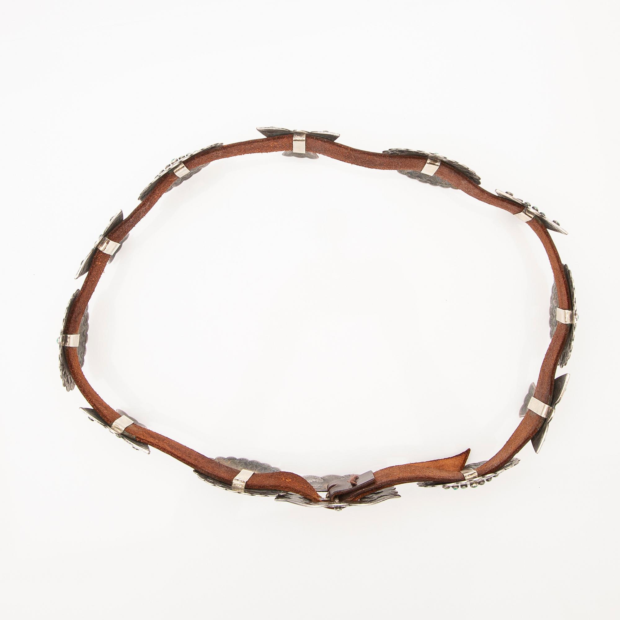 Belt with 12 buckles, silver with set turquoises.