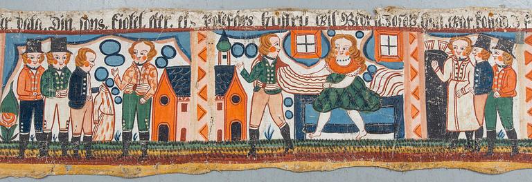 A folk art traditional wall painting from Småland/Halland first half of the 19th century.