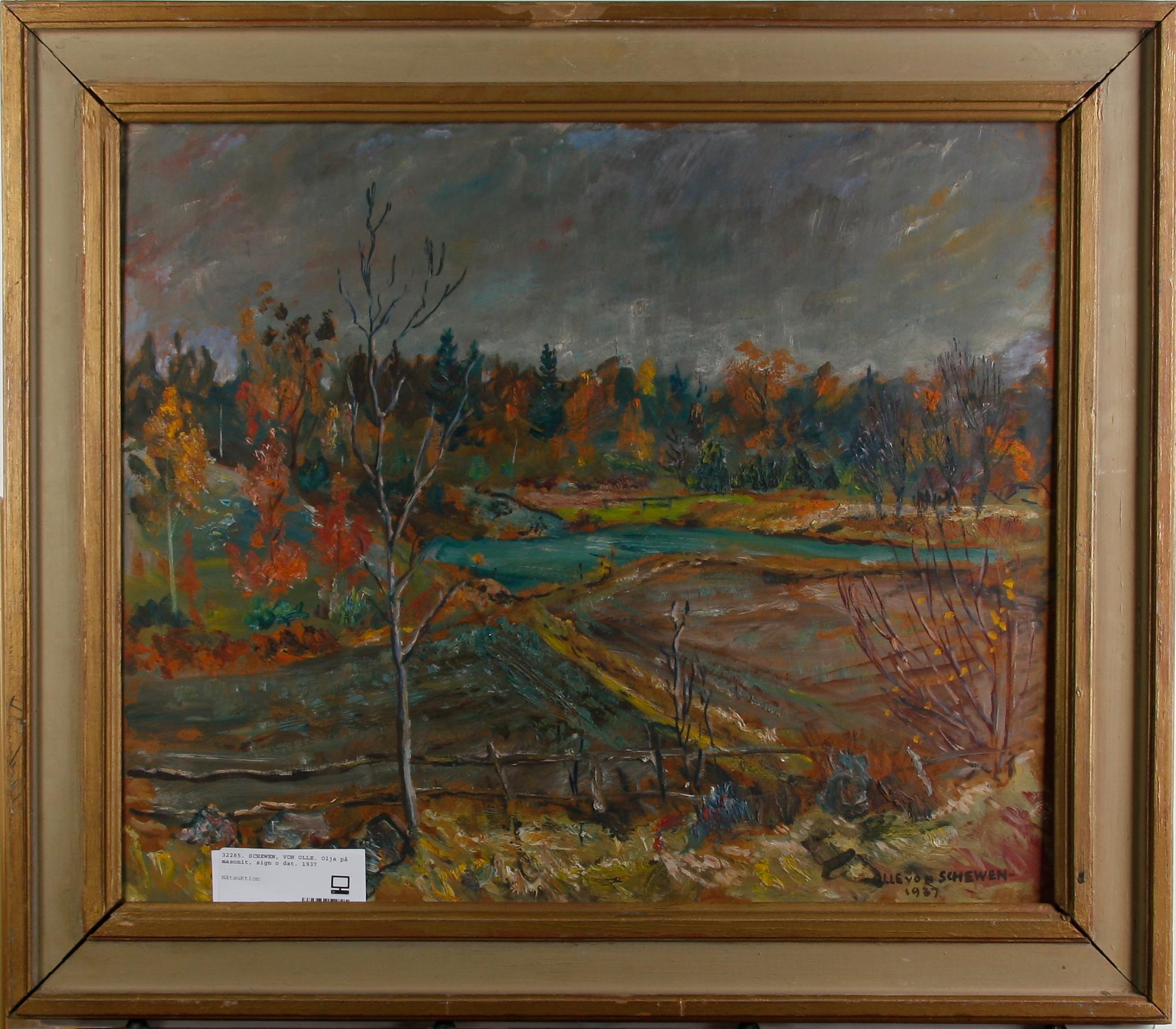 SCHEWEN, VON OLLE. Olja på masonit, sign o dat. 1937.