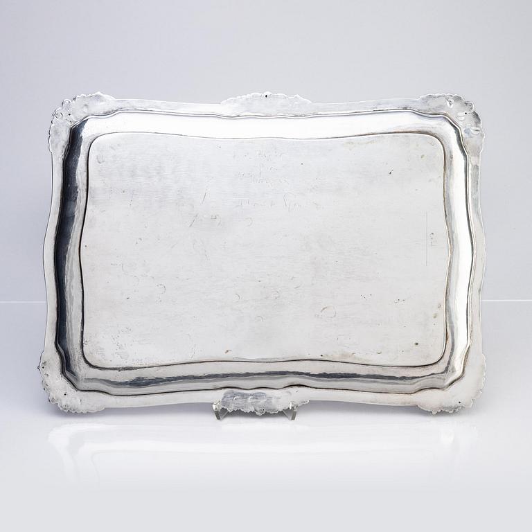 A German silver tray, mark of Johann Georg Hossauer, Berlin (active 1821-1841).