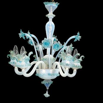 LJUSKRONA, glas, venetiansk stil, 1900-talets mitt. Höjd 62 cm.