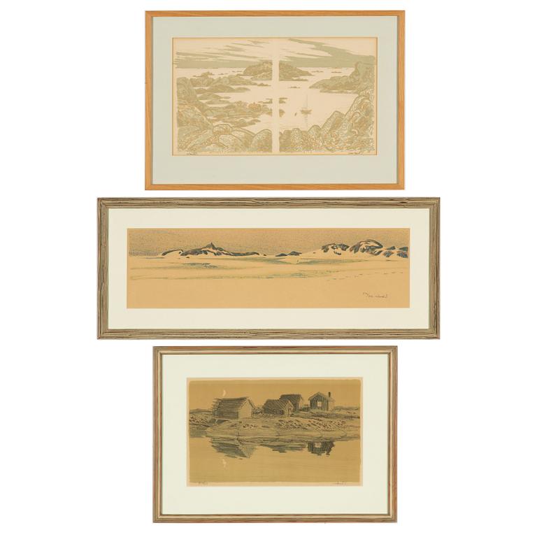 3 lithographs in colors, signed and one numbered.