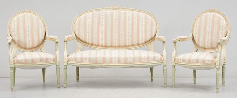 SALONGSGRUPP, 7 delar, Louis XVI-stil, 1900-tal.