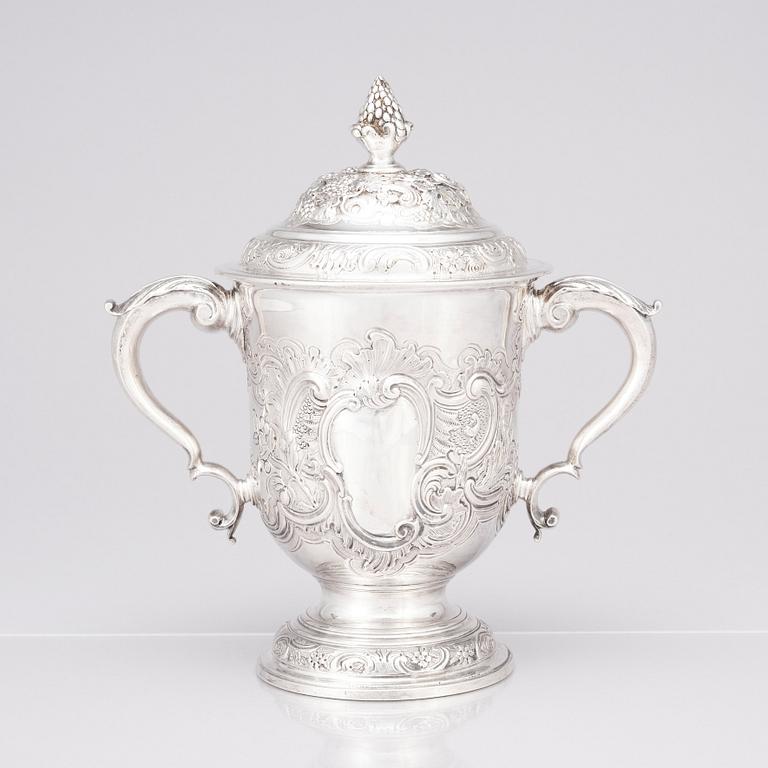 An English mid 18th century silver cup with lid, marks of Francis Crump, London.