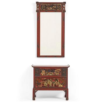 94. A mirror and chest of drawers from  Carl Johansons Möbleringsaffär, Stockholm, 1920's/30's.