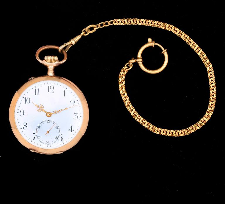 HERRFICKUR OCH KLOCKSTÄLL, 14k guld, boett märkt IWC, International Watch Company, Schaffhausen, 1900-talets första hälf.