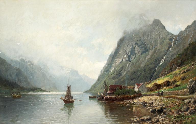 Anders Askevold, Fjordlandskap med segelbåtar.