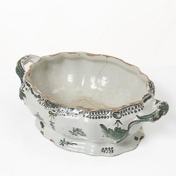 A faience lidded turrine, France, 18th/19th century.