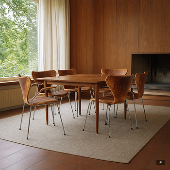 Arne Jacobsen, stolar, 8 st, "Sjuan", Fritz Hansen, Danmark, 1980-tal.
