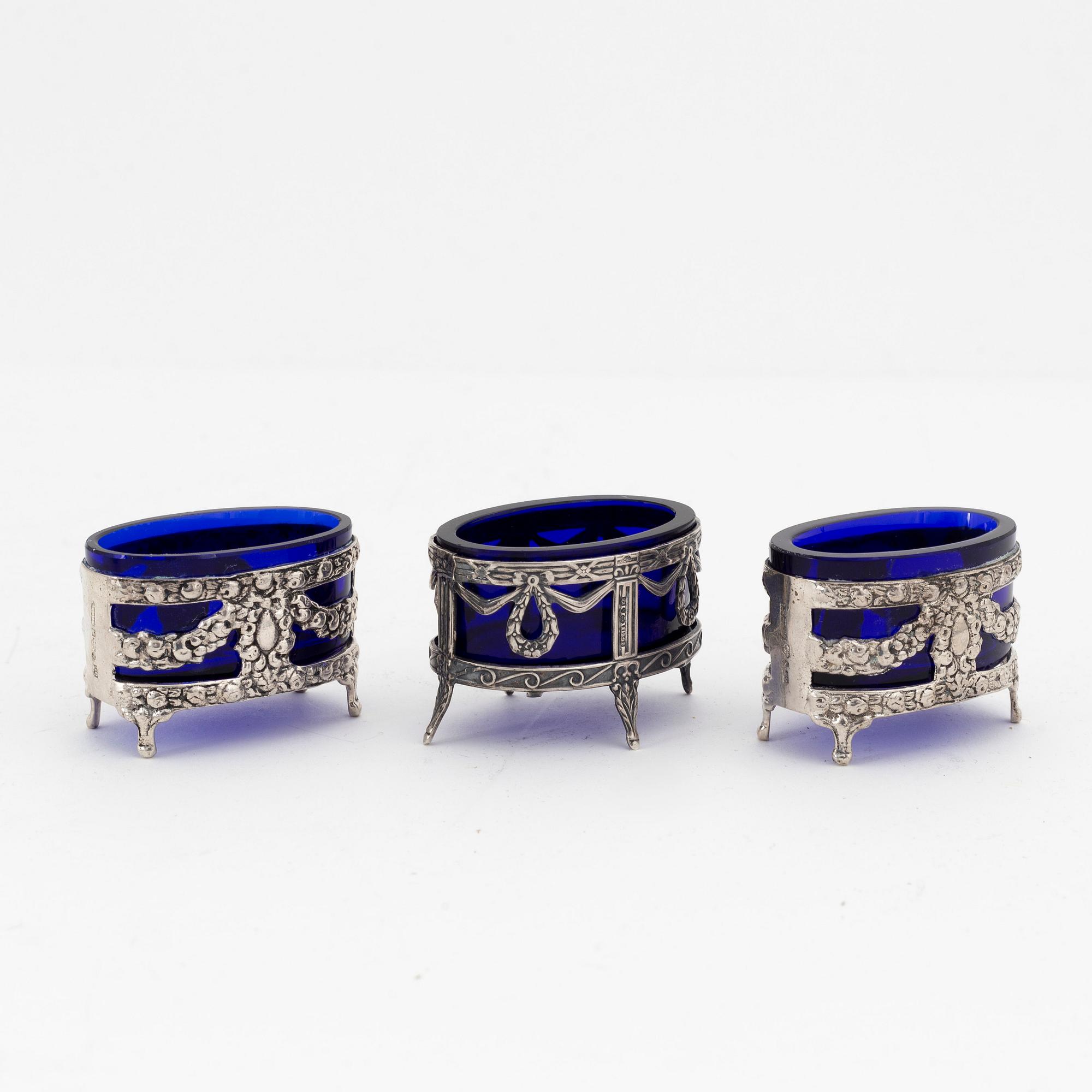 An 8-piece glass and silver late Gustavian style condiment set, including MEMA, Linköping, 1967.