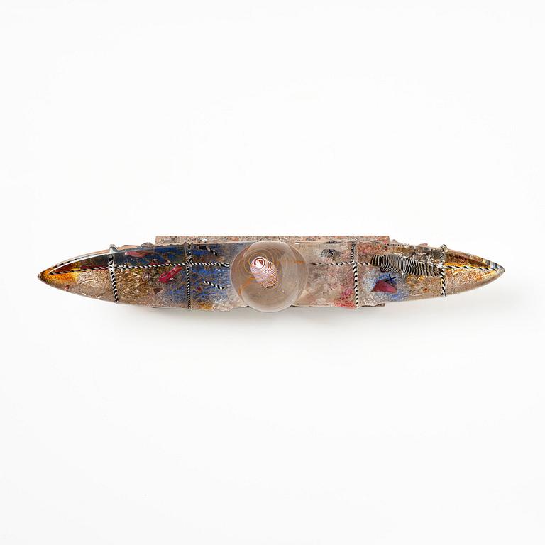 Bertil Vallien, a unique sand cast glass sculpture of a boat, Kosta Boda, Sweden, 1980s.