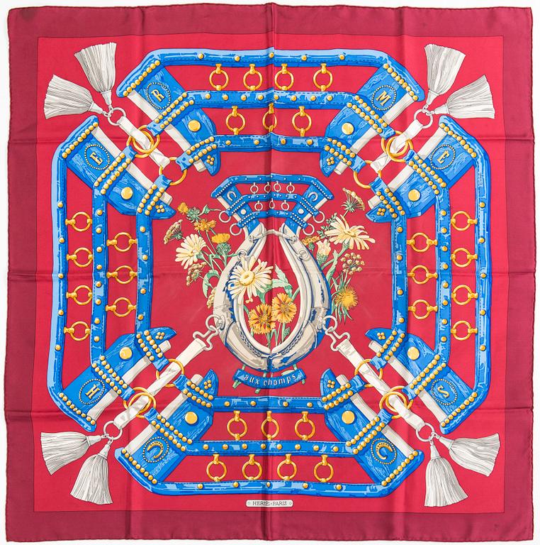 Hermès, an 'Aux Champs' silk scarf.