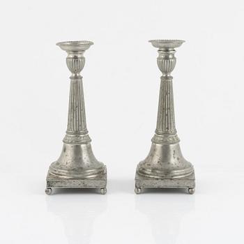 Nils Erik Justelius, a pair of pewter candlesticks, Eksjö, 1817.