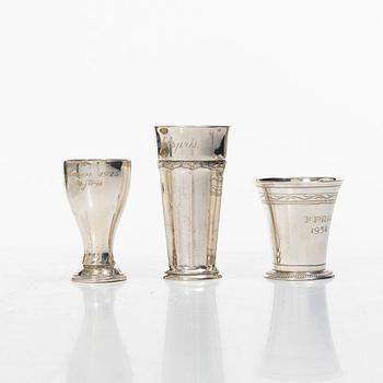 Bägare, 6 st, silver, mestadels GAB, 1900-tal.