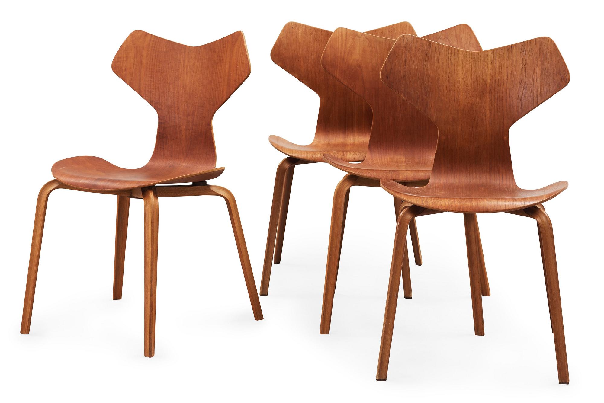 A set of four Arne Jacobsen 'Grand Prix', Fritz Hansen, Denmark 1950-60's.