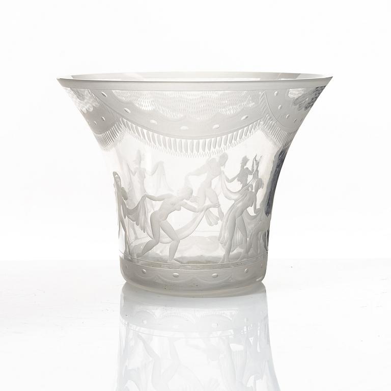 Simon Gate, a bowl, "Slöjdansen", Orrefors, Sweden, early 20th century.