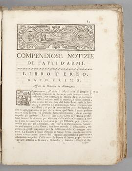 BÖCKER, 2 st, "Le Grondeur, comedie", Paris 1693 resp "Compendiose notizie dei fatti a`armi...Carlo VI..", Utrecht 1751.