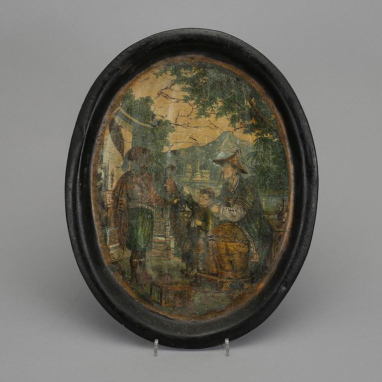 BRICKA, bemålad plåt. 1800-talets andra hälft.