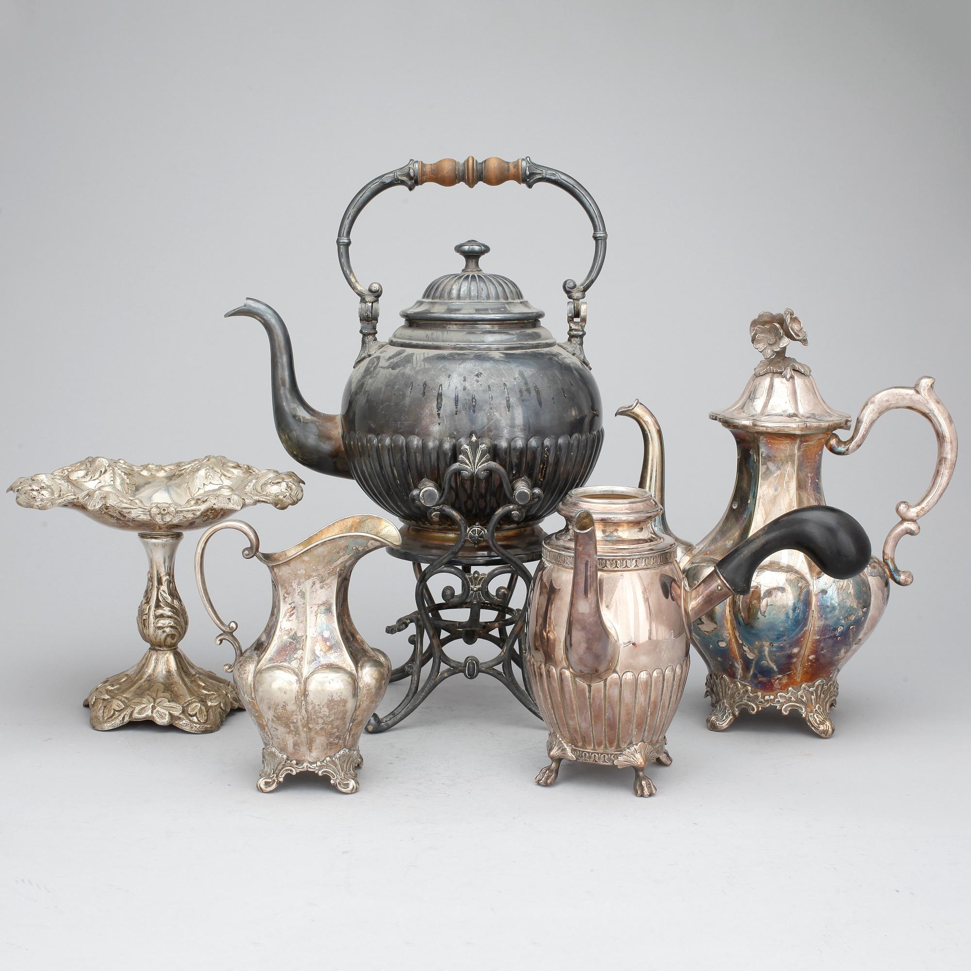 PARTI NYSILVER, 5 delar, mest AG Dufva, Stockholm sent 1800-tal till tidigt 1900-tal.