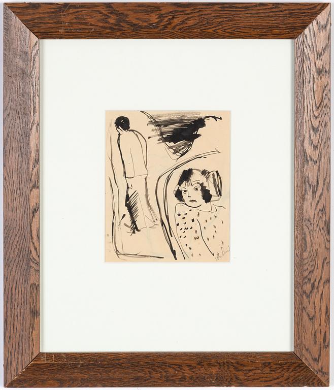 John Jon-And, tuschteckning på papper, signerad.