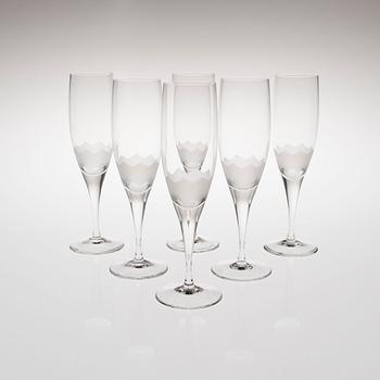 CHAMPAGNEGLAS, 6 st, "Lotus", Richard Latham Studio-Linie, Rosenthal, 1980-tal.
