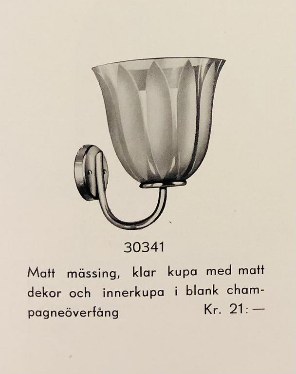 Bertil Brisborg, a pair of wall lamps model "30341", Nordiska Kompaniet, 1940s.