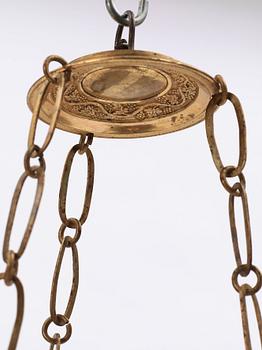 An Empire early 19th century three-light hanging lamp.