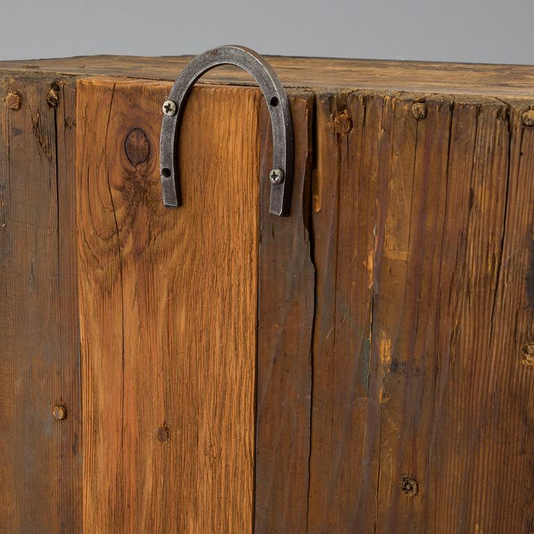 a oainted swedish wood wall cabinet, dated 1807.