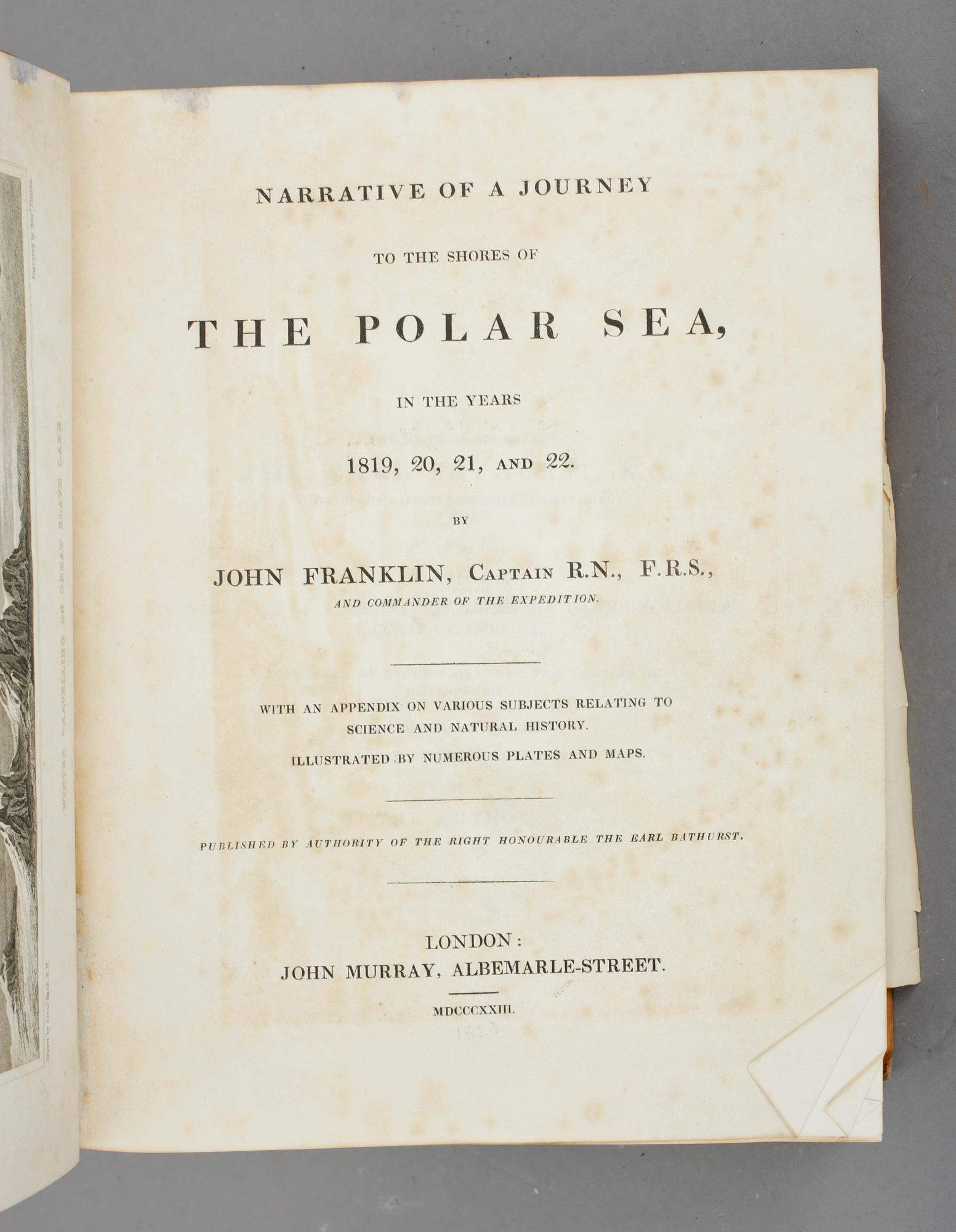 BOK, John Franklin, "The Polar Sea, in the years 1819,20,21, and 22". John Murray, London, 1823.