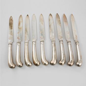 FRUKTKNIVAR, silver, 9 st, Hunt & Roskell, London, 1899, vikt ca 656 g.