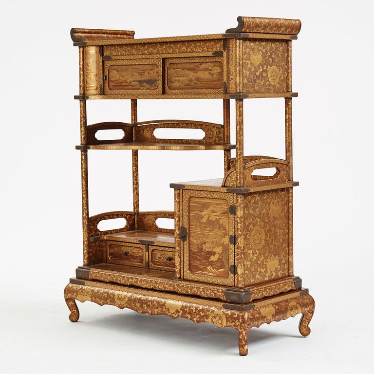 A Japanese lacquered display cabinet, Shodona, 19th Century.