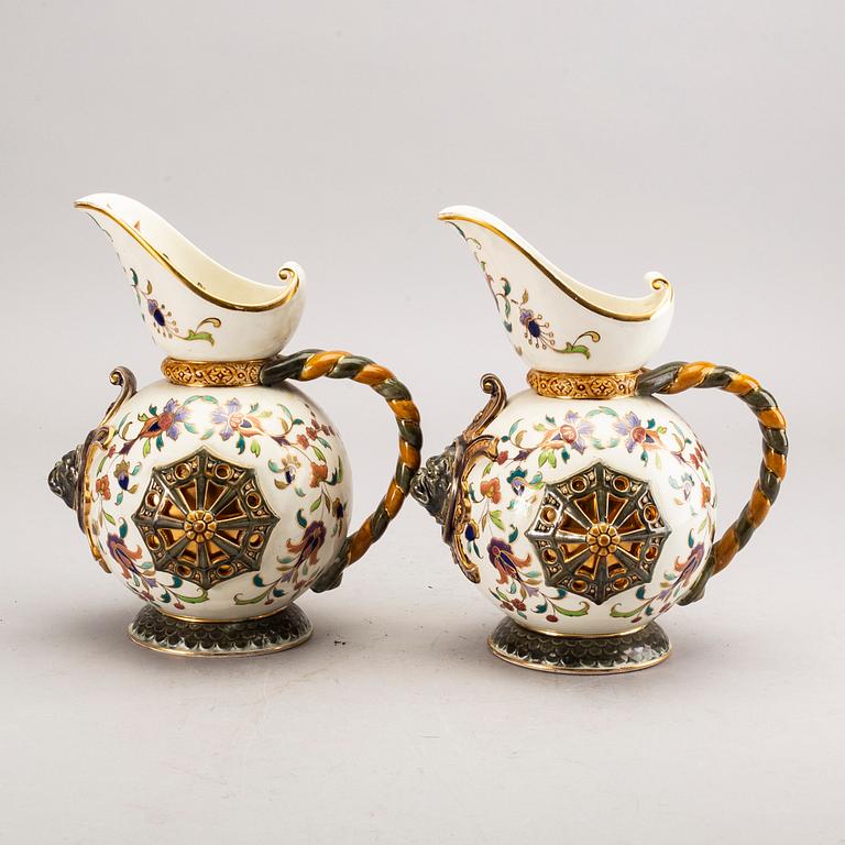 A pair of Rörstrand majolica jugs around 1900.