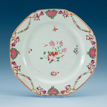 A set of 13 famille rose dinner plates, Qing dynasty, Qianlong (1736-95).