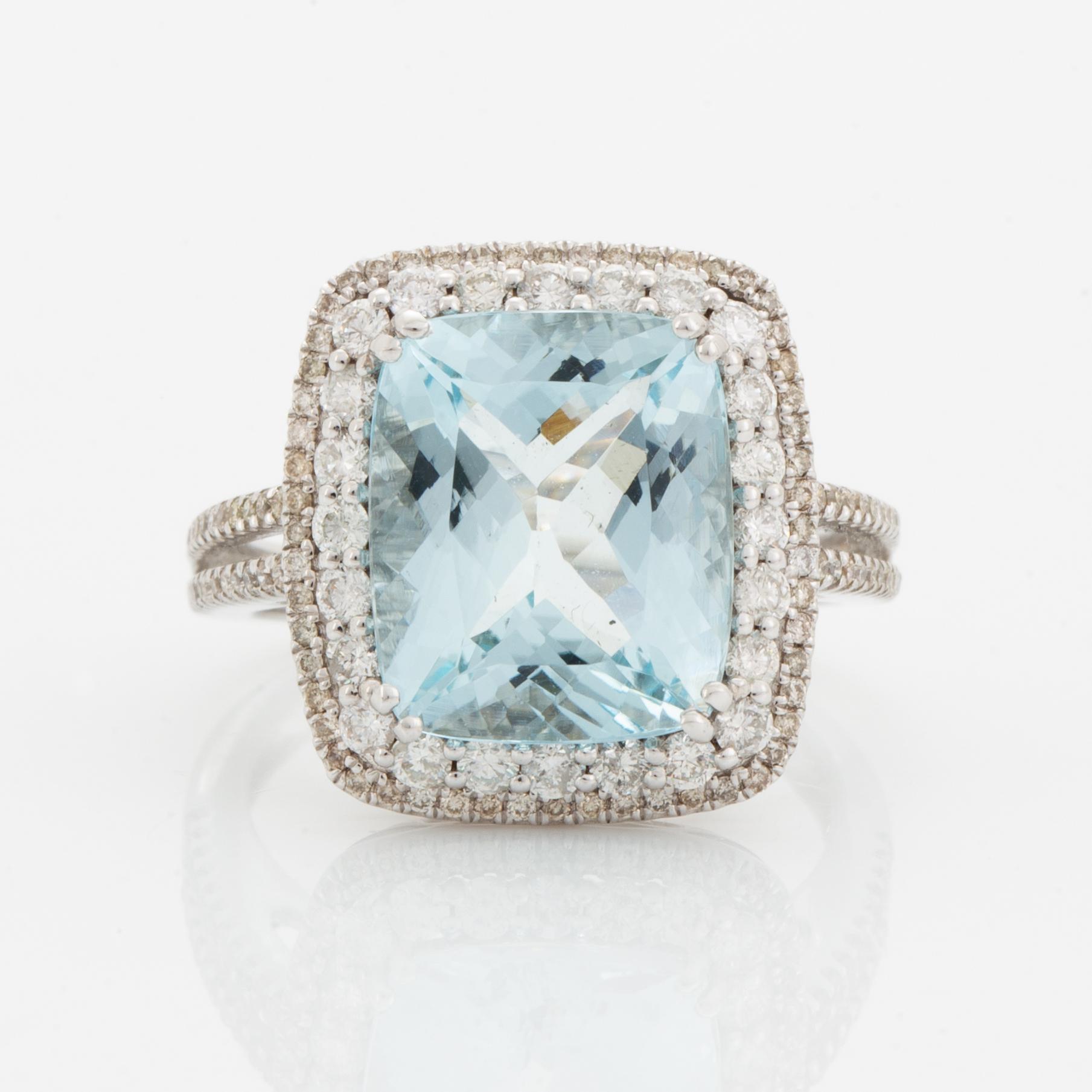 Aquamarine and diamond cocktail ring.