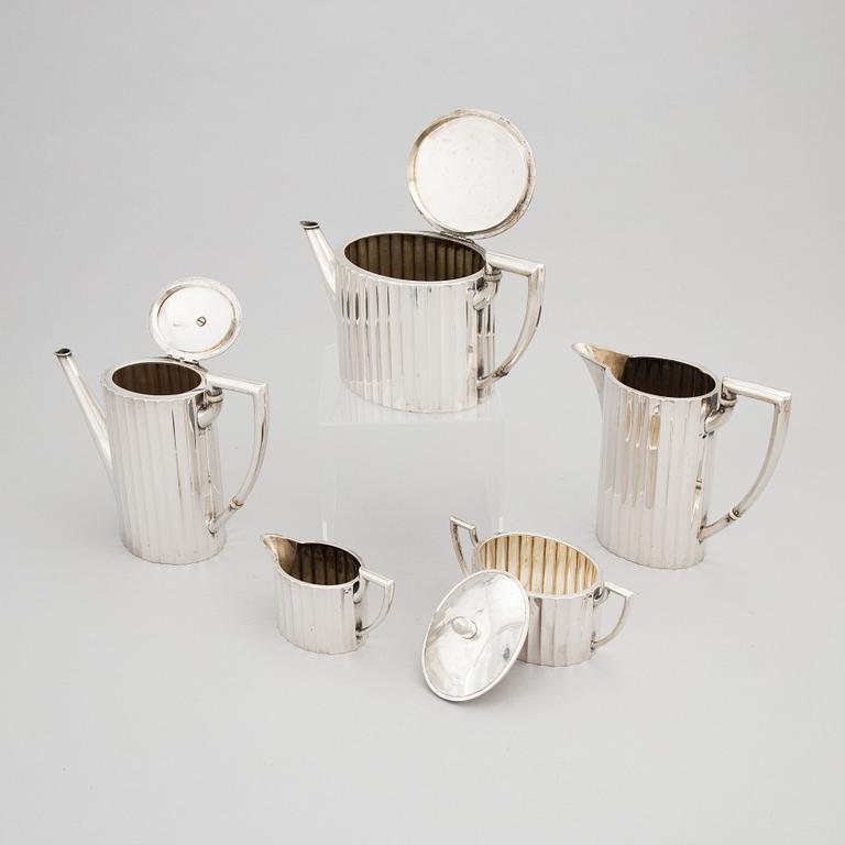Silberwarenfabrik Alexander Sturm, kaffe- och teservis, 5 delar, silver 800, Art Déco, Österrike, efter 1925.